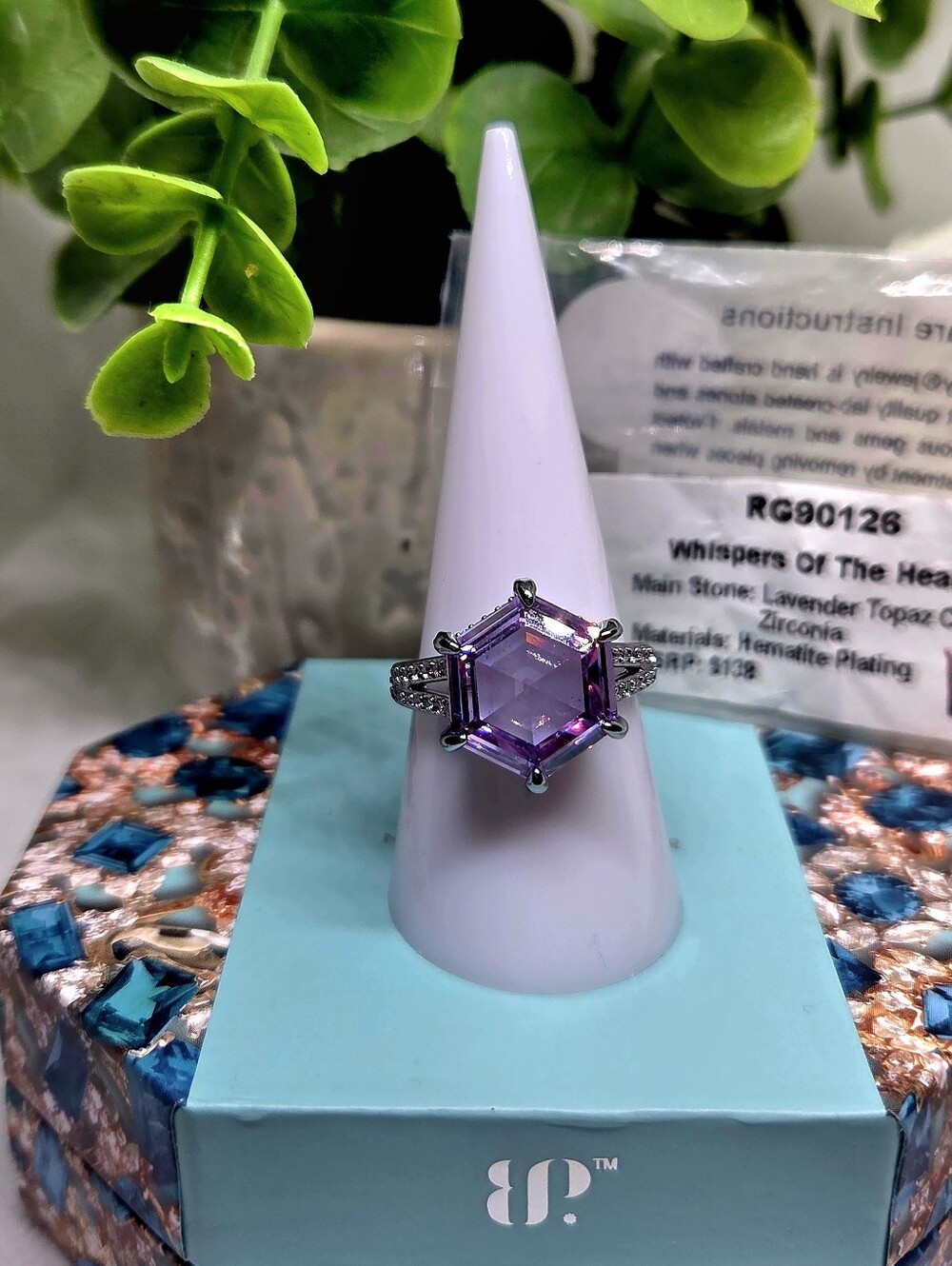 BP Lavender Hexagon Zirconia Statement Ring - "Whispers Of The Heart"